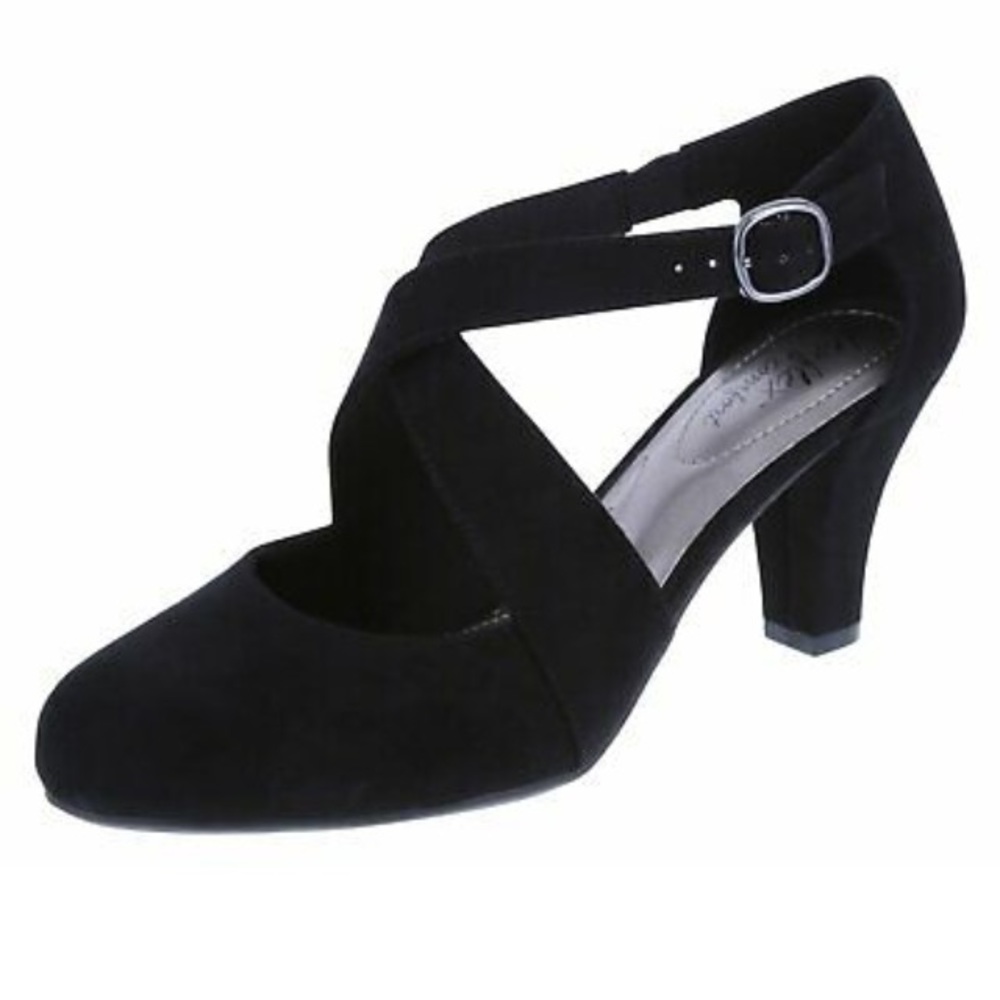 Black cross strap heels